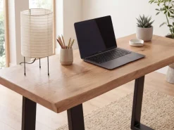 Schreibtisch FineBuy Bürotisch 118 cm Akazie Massivholz Laptoptisch Baumkante