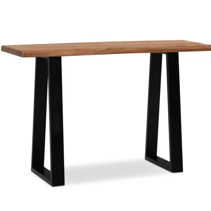 Schreibtisch FineBuy Bürotisch 118 cm Akazie Massivholz Laptoptisch Baumkante