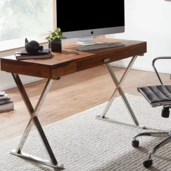Schreibtisch FineBuy Bürotisch 120x55 cm Massivholz Metall Computertisch Tisch