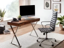 Schreibtisch FineBuy Bürotisch 120x55 cm Massivholz Metall Computertisch Tisch