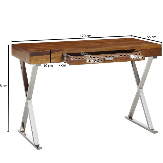 Schreibtisch FineBuy Bürotisch 120x55 cm Massivholz Metall Computertisch Tisch
