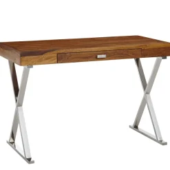 Schreibtisch FineBuy Bürotisch 120x55 cm Massivholz Metall Computertisch Tisch