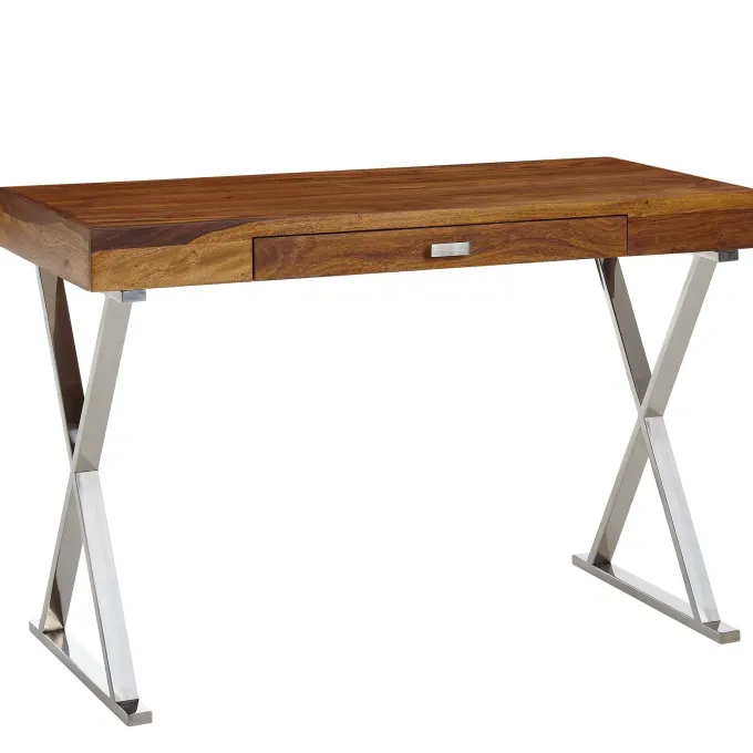 Schreibtisch FineBuy Bürotisch 120x55 cm Massivholz Metall Computertisch Tisch