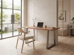 Schreibtisch FineBuy Bürotisch 120 cm Akazie Massivholz Computertisch Baumkante