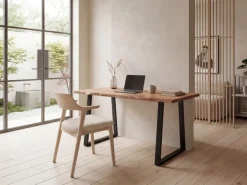 Schreibtisch FineBuy Bürotisch 120 cm Akazie Massivholz Computertisch Baumkante