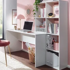 Schreibtisch FineBuy Bürotisch mit Regal 170 cm Weiß Computertisch Tisch Modern