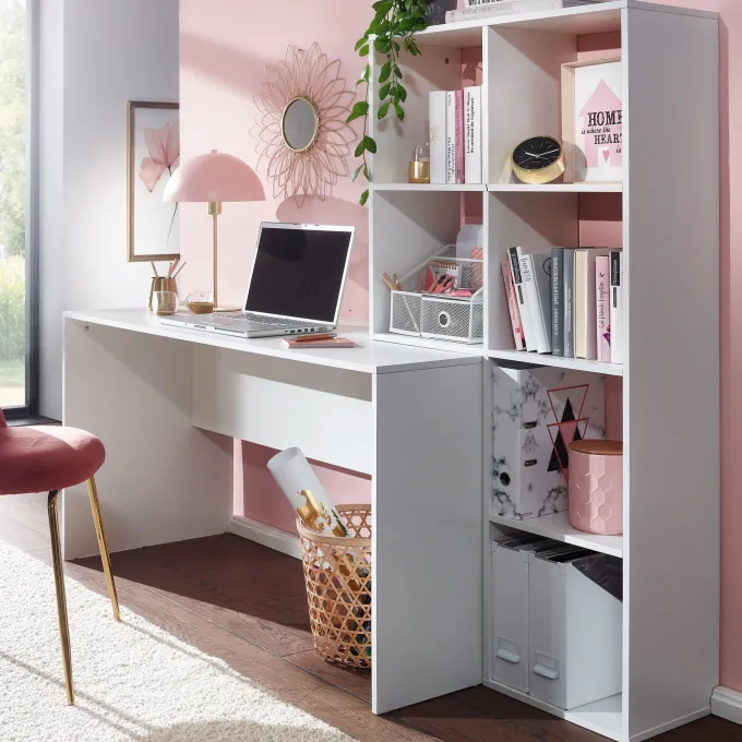 Schreibtisch FineBuy Bürotisch mit Regal 170 cm Weiß Computertisch Tisch Modern