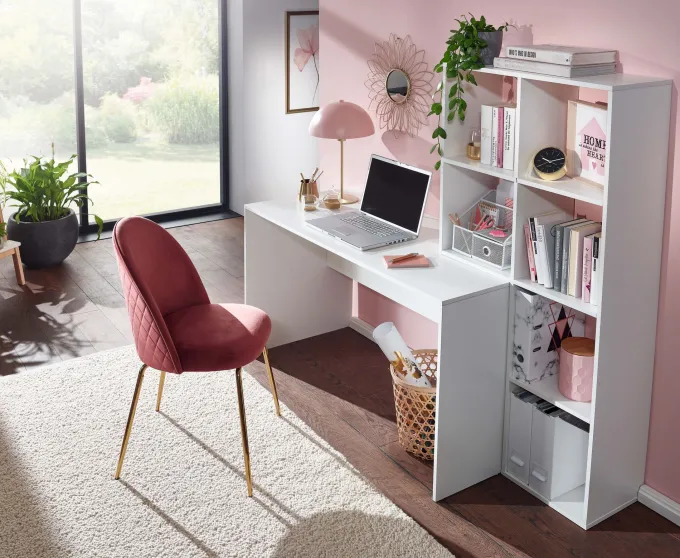 Schreibtisch FineBuy Bürotisch mit Regal 170 cm Weiß Computertisch Tisch Modern