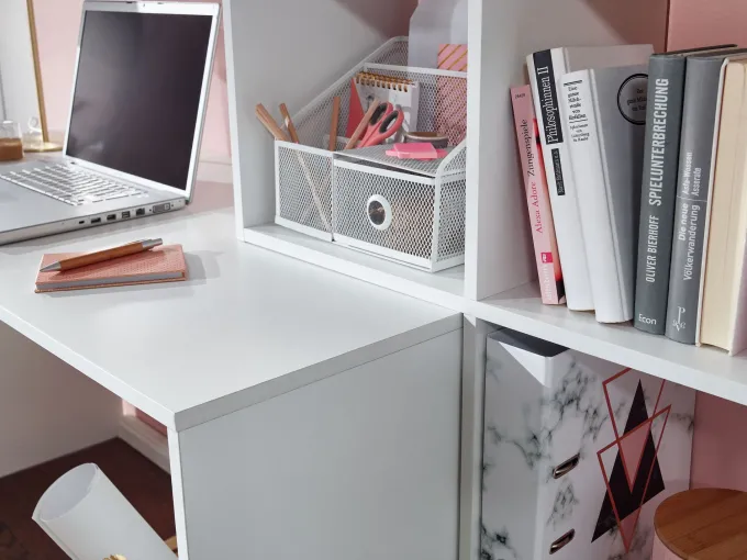 Schreibtisch FineBuy Bürotisch mit Regal 170 cm Weiß Computertisch Tisch Modern