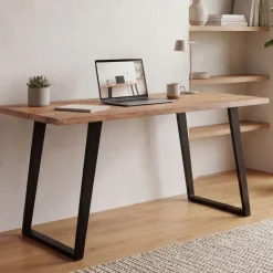 Schreibtisch FineBuy 120 cm Akazie Massivholz Bürotisch Computertisch Baumkante