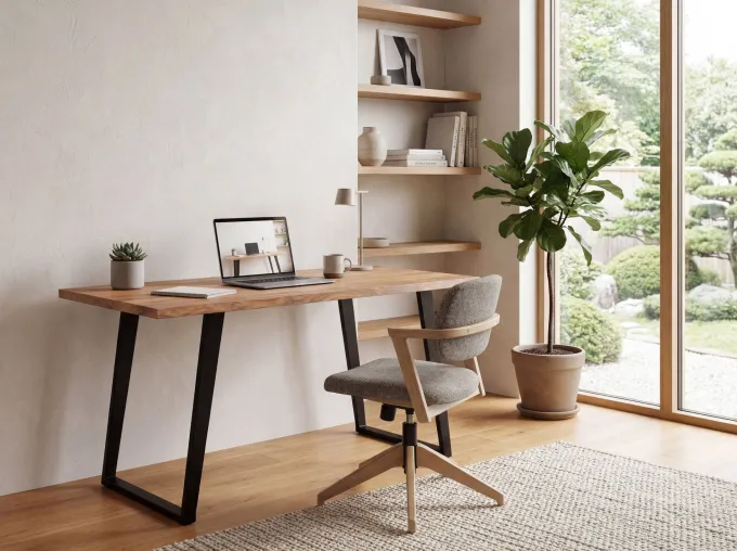 Schreibtisch FineBuy 120 cm Akazie Massivholz Bürotisch Computertisch Baumkante