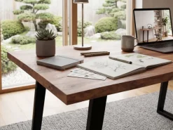 Schreibtisch FineBuy 120 cm Akazie Massivholz Bürotisch Computertisch Baumkante