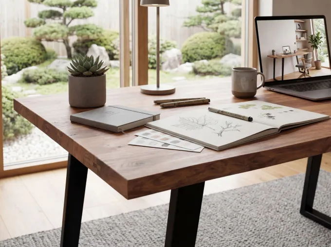 Schreibtisch FineBuy 120 cm Akazie Massivholz Bürotisch Computertisch Baumkante
