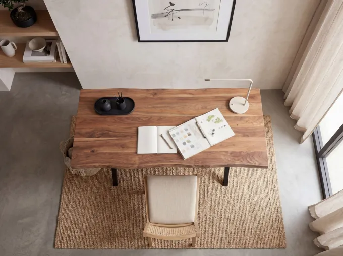 Schreibtisch FineBuy 120 cm Akazie Massivholz Bürotisch Computertisch Baumkante
