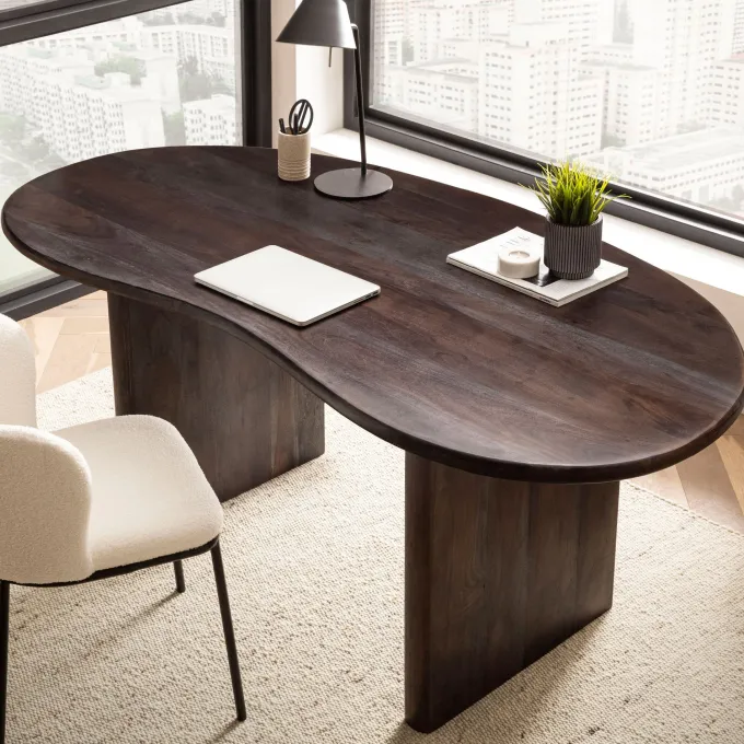 Schreibtisch FineBuy Computertisch 180 cm Massivholz Bürotisch Nierenform