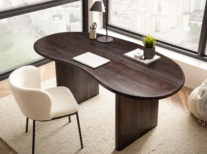 Schreibtisch FineBuy Computertisch 180 cm Massivholz Bürotisch Nierenform