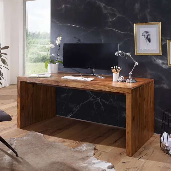 Schreibtisch FineBuy Holz Massiv Sheesham Büro Arbeitszimmer Tisch Holztisch