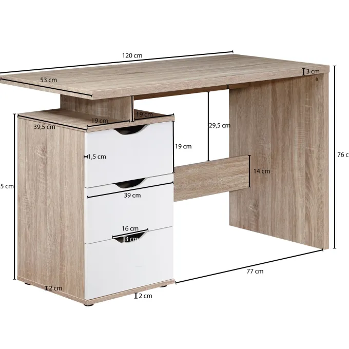Schreibtisch MASSA mit Container Sonoma Computertisch Bürotisch 120cm 3 Schübe