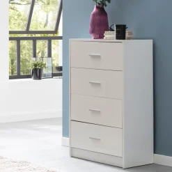 Schubladenkommode 60cm mit 4 Schubladen Kommode in Weiß Sideboard modernes Design