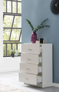 Schubladenkommode 60cm mit 4 Schubladen Kommode in Weiß Sideboard modernes Design