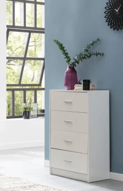 Schubladenkommode 60cm mit 4 Schubladen Kommode in Weiß Sideboard modernes Design
