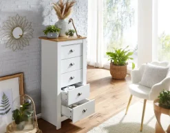 Schubladenkommode 53cm mit 5 Schubladen in MDF Weiß mit Eiche Kommode Sideboard