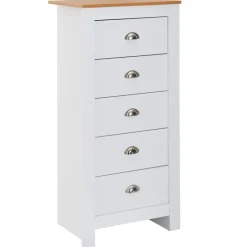 Schubladenkommode 53cm mit 5 Schubladen in MDF Weiß mit Eiche Kommode Sideboard