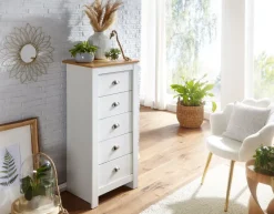 Schubladenkommode 53cm mit 5 Schubladen in MDF Weiß mit Eiche Kommode Sideboard