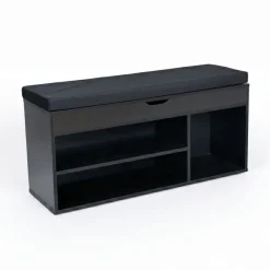 Schuhbank 104 cm Garderobenbank Sitzbank Stoff Flurbank Schwarz Klein Truhenbank