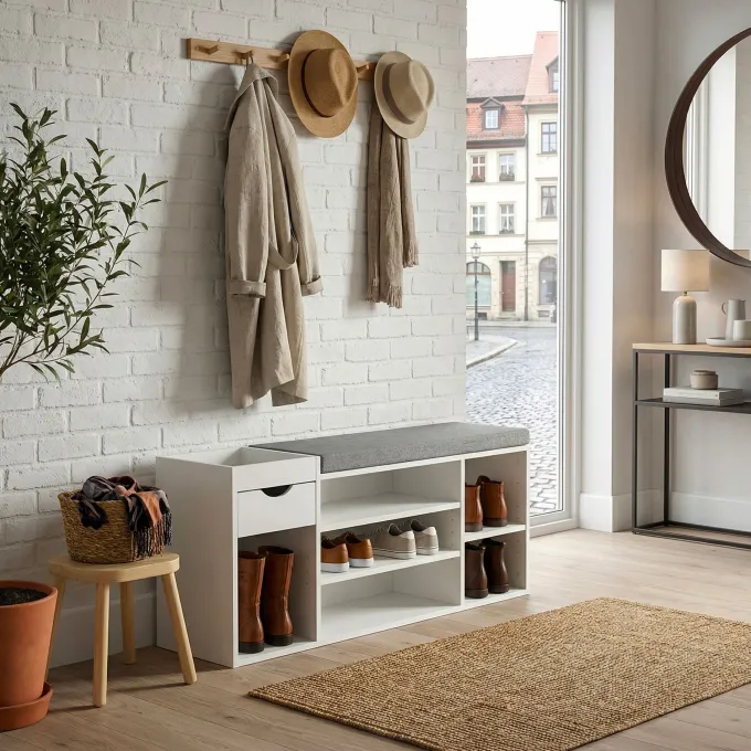 Schuhbank 100cm Sitzbank Flurbank Schuhregal Flurmöbel mit Schublade Modern