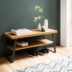 Schuhbank FineBuy 100 cm Garderobenbank Eiche Fischgrät Dekor Flur Schuhregal