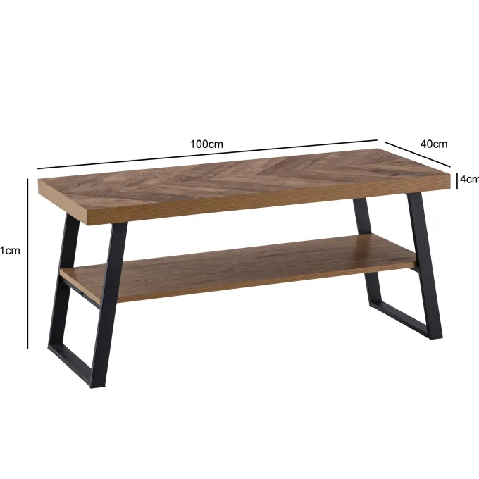 Schuhbank FineBuy 100 cm Garderobenbank Eiche Fischgrät Dekor Flur Schuhregal