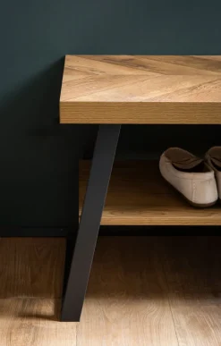 Schuhbank FineBuy 100 cm Garderobenbank Eiche Fischgrät Dekor Flur Schuhregal