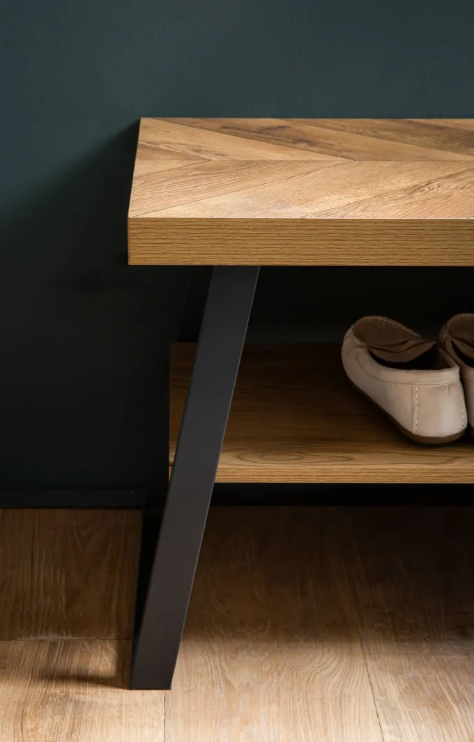 Schuhbank FineBuy 100 cm Garderobenbank Eiche Fischgrät Dekor Flur Schuhregal