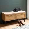 Schuhbank FineBuy Flurbank 100 cm Sitzbank Rattan Schuhregal Eiche Schubladen