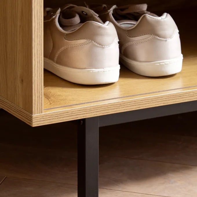 Schuhbank FineBuy Garderobe mit Sitzbank 120 cm Wiener Geflecht Schuhregal Eiche