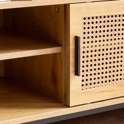 Schuhbank FineBuy Garderobe mit Sitzbank 120 cm Wiener Geflecht Schuhregal Eiche