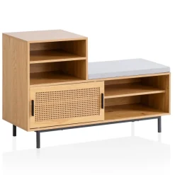 Schuhbank FineBuy Garderobe mit Sitzbank 120 cm Wiener Geflecht Schuhregal Eiche