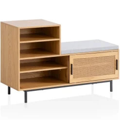 Schuhbank FineBuy Garderobe mit Sitzbank 120 cm Wiener Geflecht Schuhregal Eiche