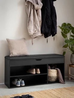 Schuhbank FineBuy Garderobenbank 104 cm Sitzbank Kunstleder Flurbank Schwarz