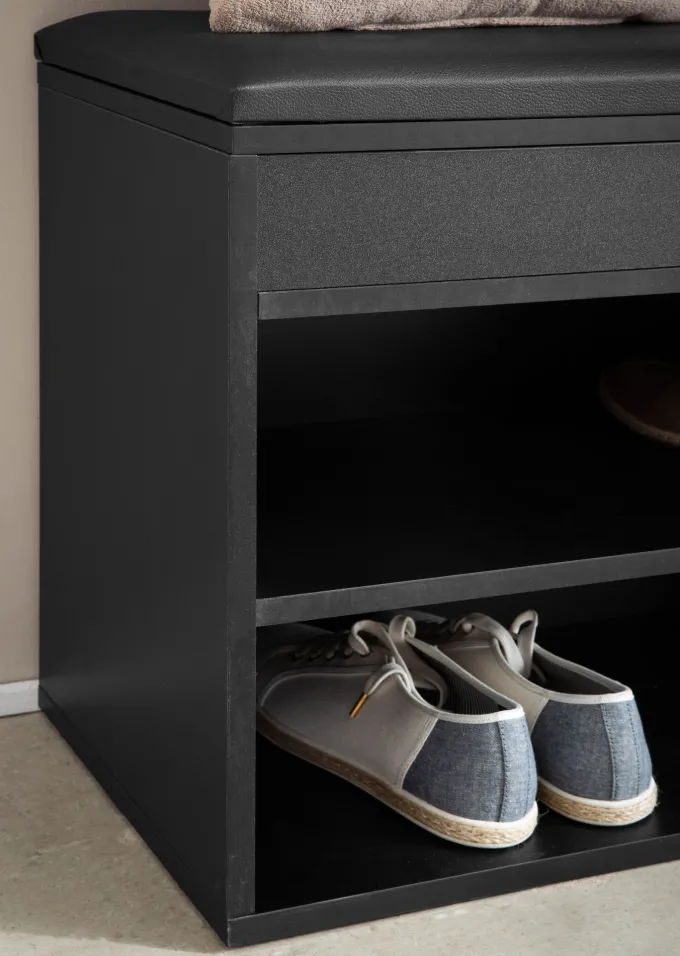 Schuhbank FineBuy Garderobenbank 104 cm Sitzbank Kunstleder Flurbank Schwarz