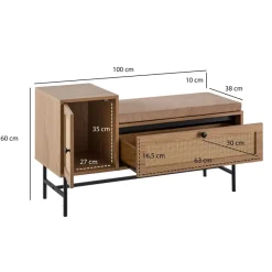 Schuhbank FineBuy Schuhregal 100 cm Garderobe mit Sitzbank Rattan Eiche Klein