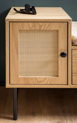 Schuhbank FineBuy Schuhregal 100 cm Garderobe mit Sitzbank Rattan Eiche Klein