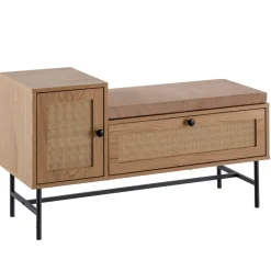 Schuhbank FineBuy Schuhregal 100 cm Garderobe mit Sitzbank Rattan Eiche Klein