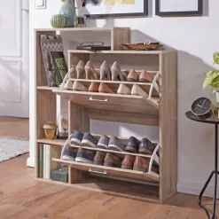 Schuhkipper Holz 2 Fächer Sonoma 12 Paar Schuhe Schuhschrank Schuhkommode