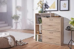 Schuhkipper Holz 2 Fächer Sonoma 12 Paar Schuhe Schuhschrank Schuhkommode
