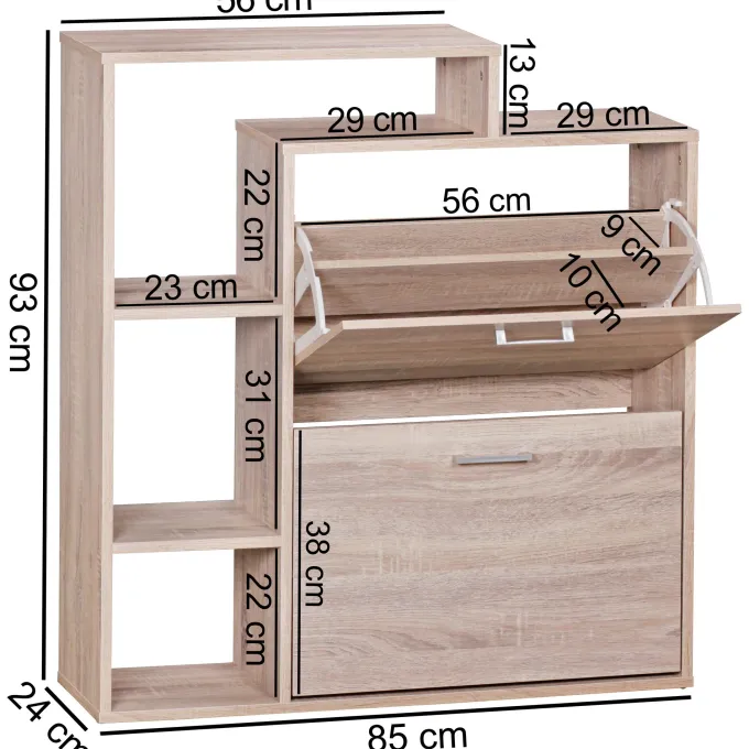 Schuhkipper Holz 2 Fächer Sonoma 12 Paar Schuhe Schuhschrank Schuhkommode