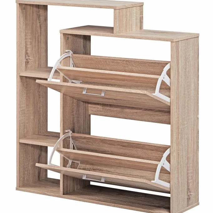 Schuhkipper Holz 2 Fächer Sonoma 12 Paar Schuhe Schuhschrank Schuhkommode