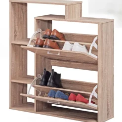 Schuhkipper Holz 2 Fächer Sonoma 12 Paar Schuhe Schuhschrank Schuhkommode