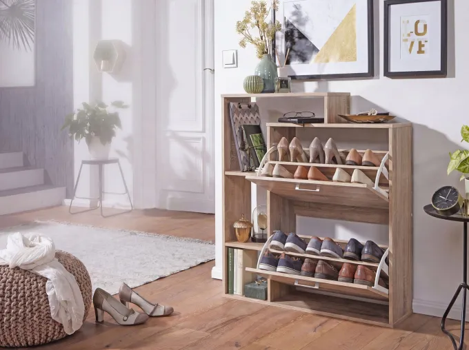 Schuhkipper Holz 2 Fächer Sonoma 12 Paar Schuhe Schuhschrank Schuhkommode